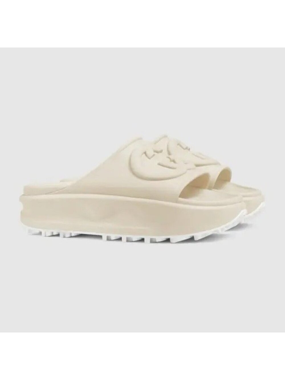 NEW GUCCI Sandals Slide Rubber G Beige Sz 40 100% Authentic